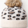 Cream Leopard Print Fluffy Bobble Hat