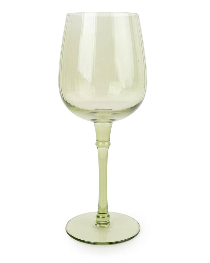 Etched Olive Green Wine Glass