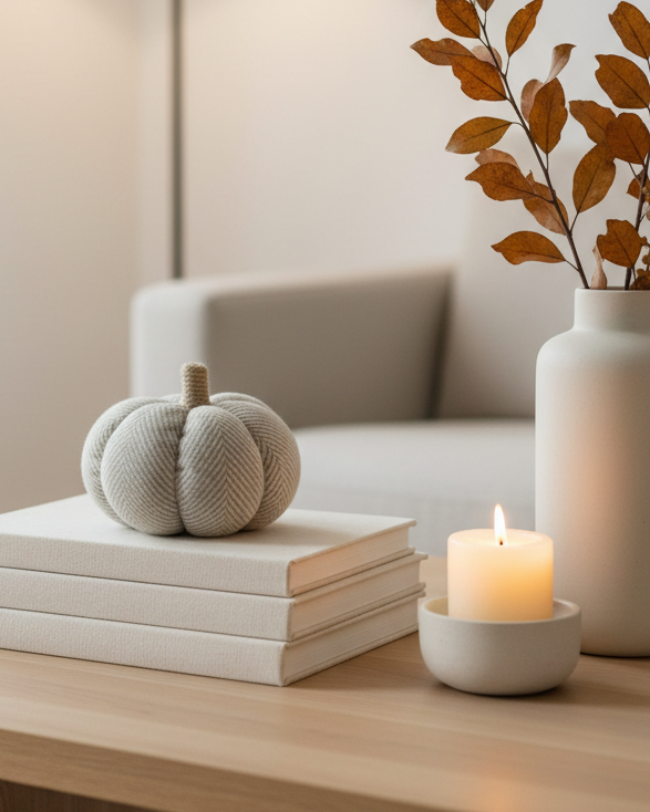 Neutral Fabric Herringbone Pumpkin
