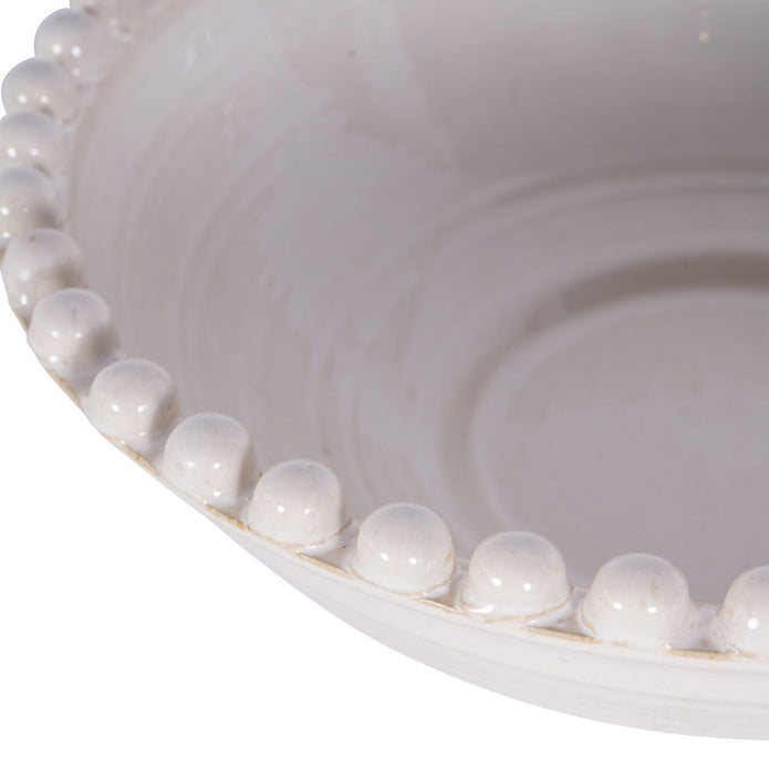 Round Large Matt White Bobble Edged Bowl