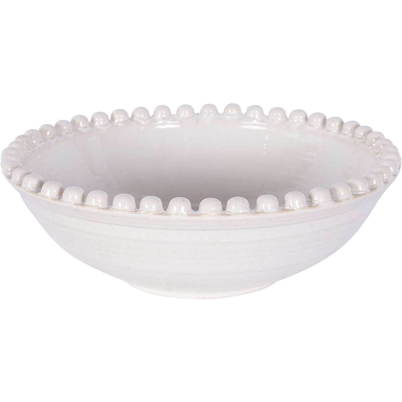 Round Large Matt White Bobble Edged Bowl