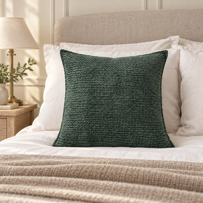 Olive Green Woven Design Cushion Cover