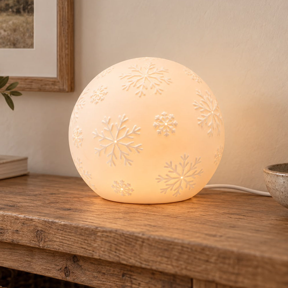 White Porcelain Snowflake LED Light Up Ball
