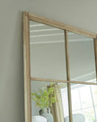 Large washed wood rectangle window framed mirror by Hill Interiors, showcasing a rustic, natural wood finish and sleek design.
