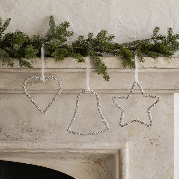 Hanging Beaded Silver Ornament