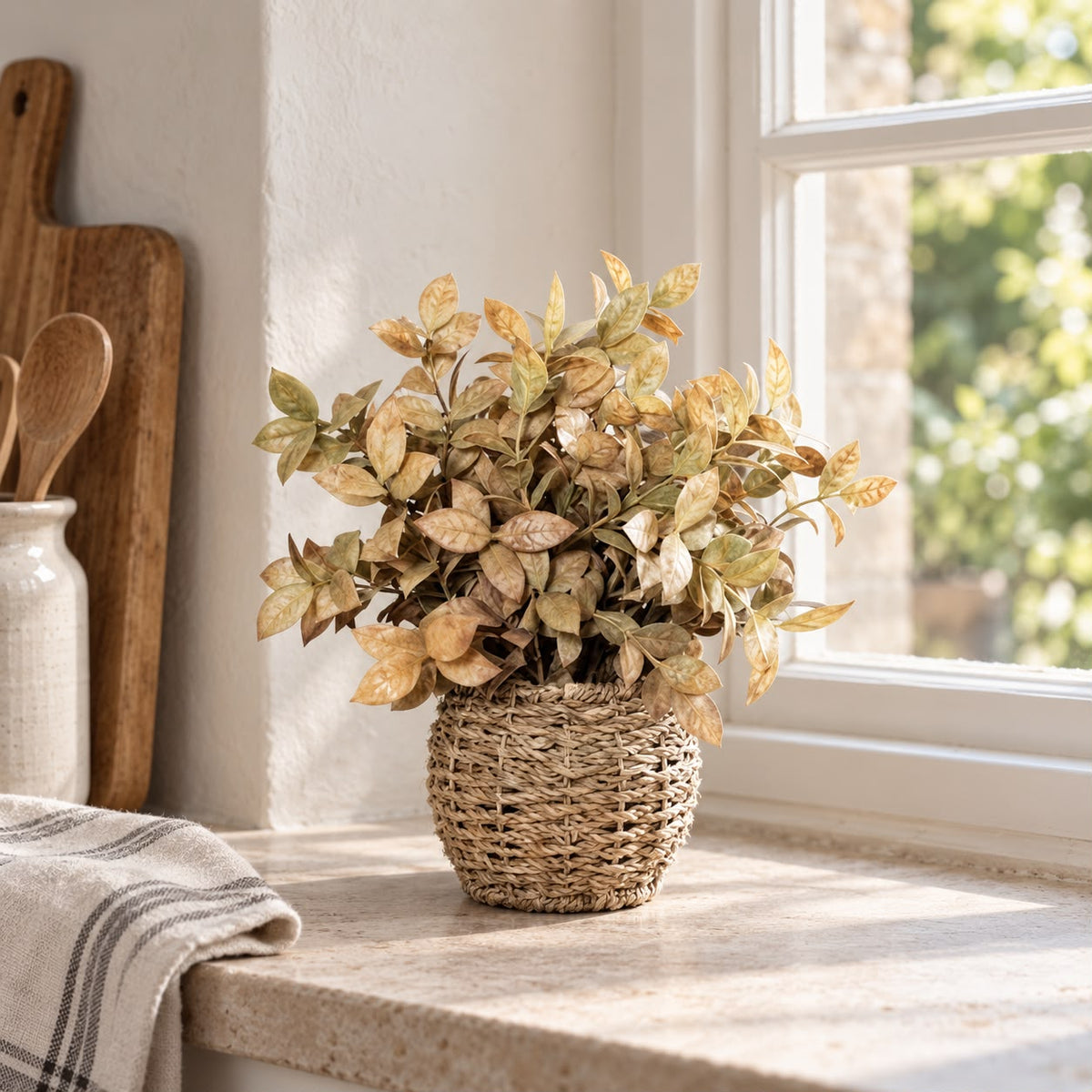 Autumnal Beige Foliage Plant In a Seagrass Planter
