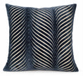 Navy Blue Cut Velvet Fan Cushion Cover, full view of the navy fan-patterned cushion on white