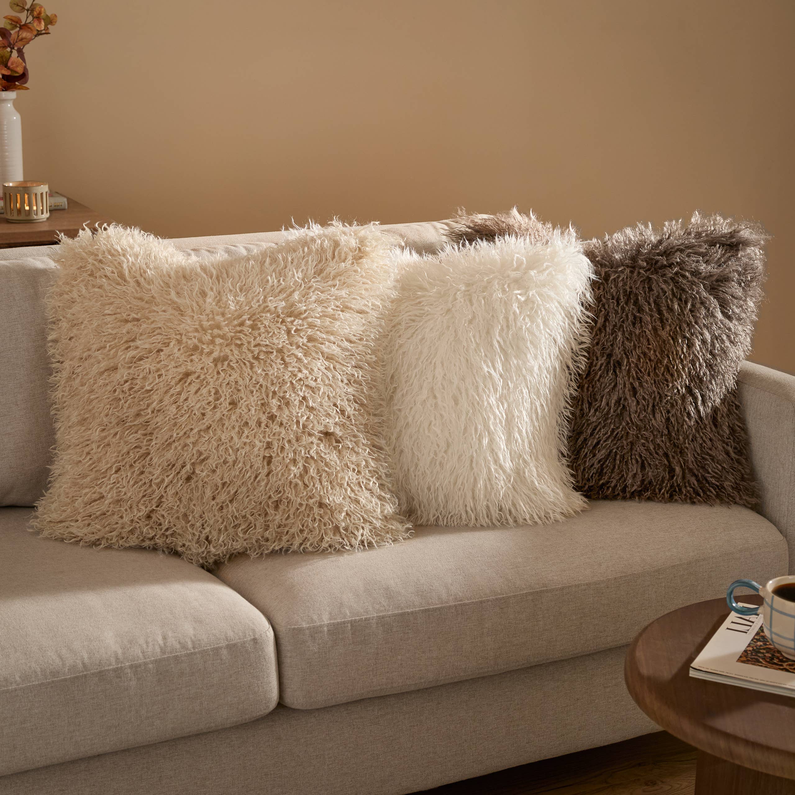 Brown Faux Fur Cushion Cover