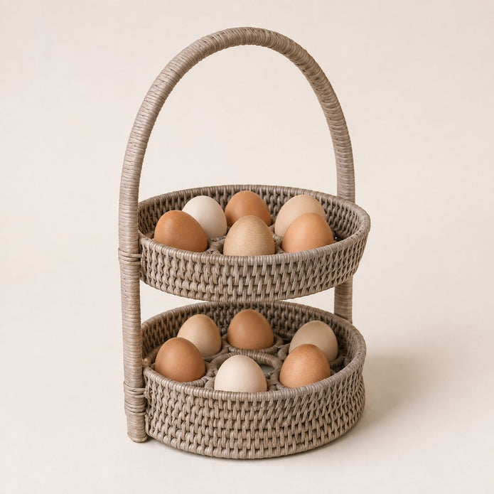 Wickham Rattan Two Tier Egg Basket