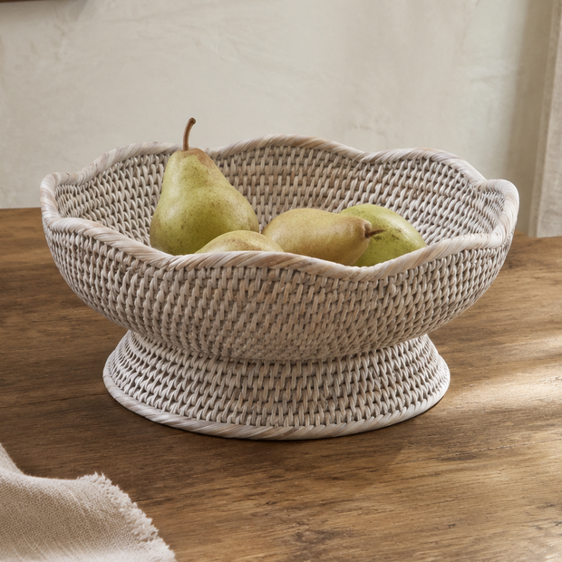 Wickham Rattan Scalloped Footed Fruit Bowl
