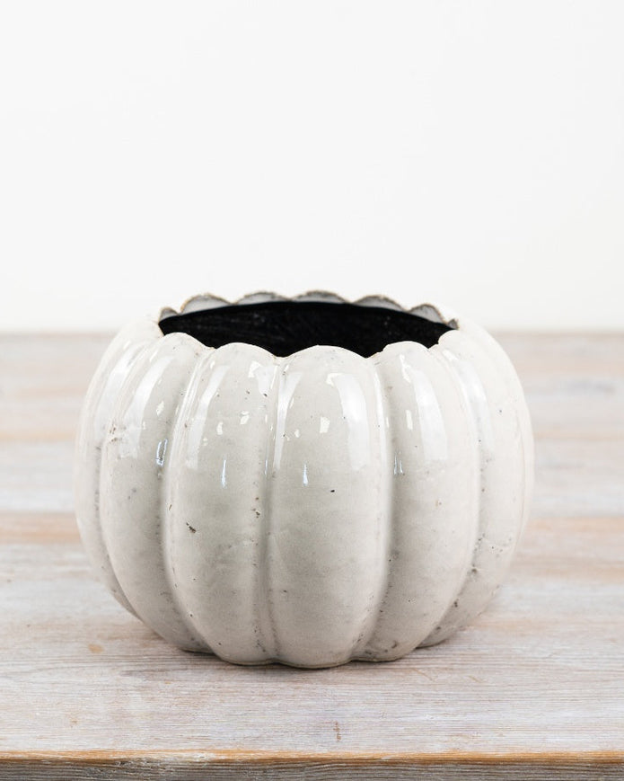 White Ceramic Pumpkin Plant Pot