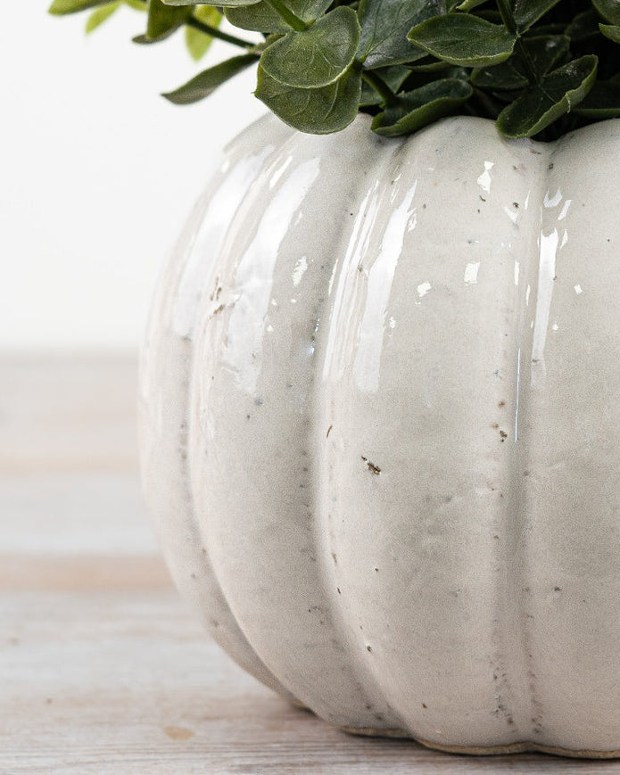 White Ceramic Pumpkin Plant Pot