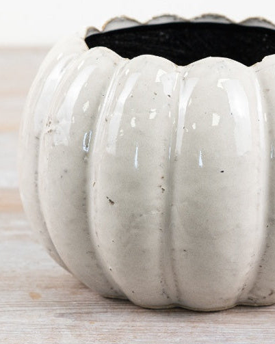 White Ceramic Pumpkin Plant Pot