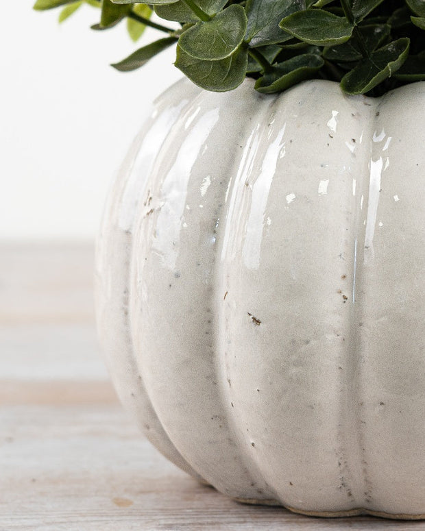 White Ceramic Pumpkin Plant Pot