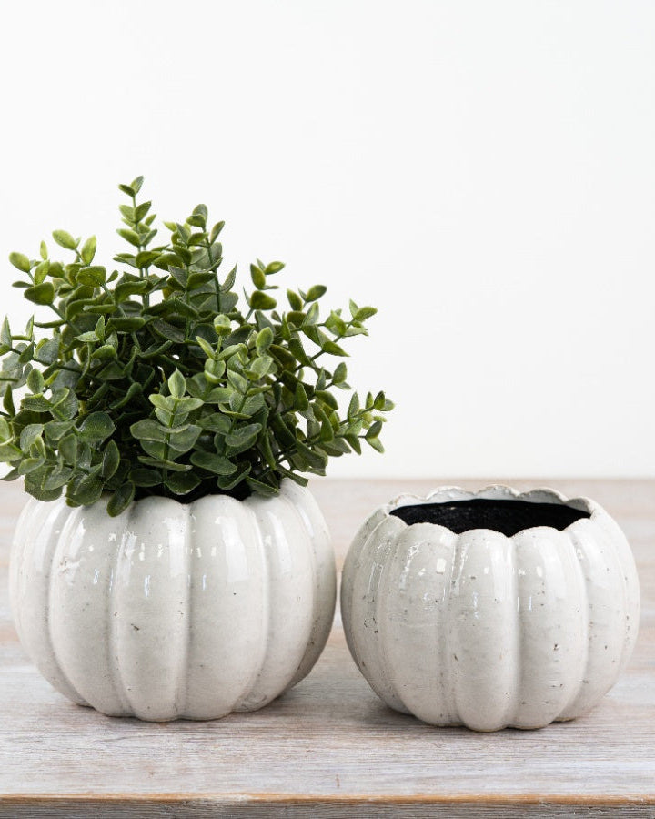 White Ceramic Pumpkin Plant Pot