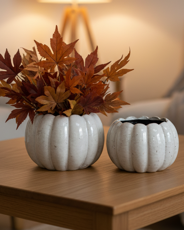 White Ceramic Pumpkin Plant Pot