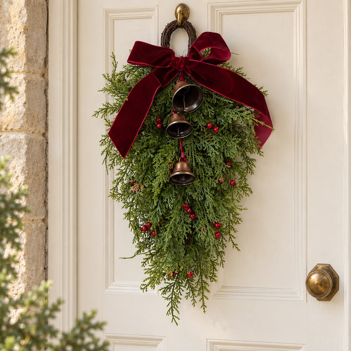 Spruce Hanging Swag with a Burgundy Bow
