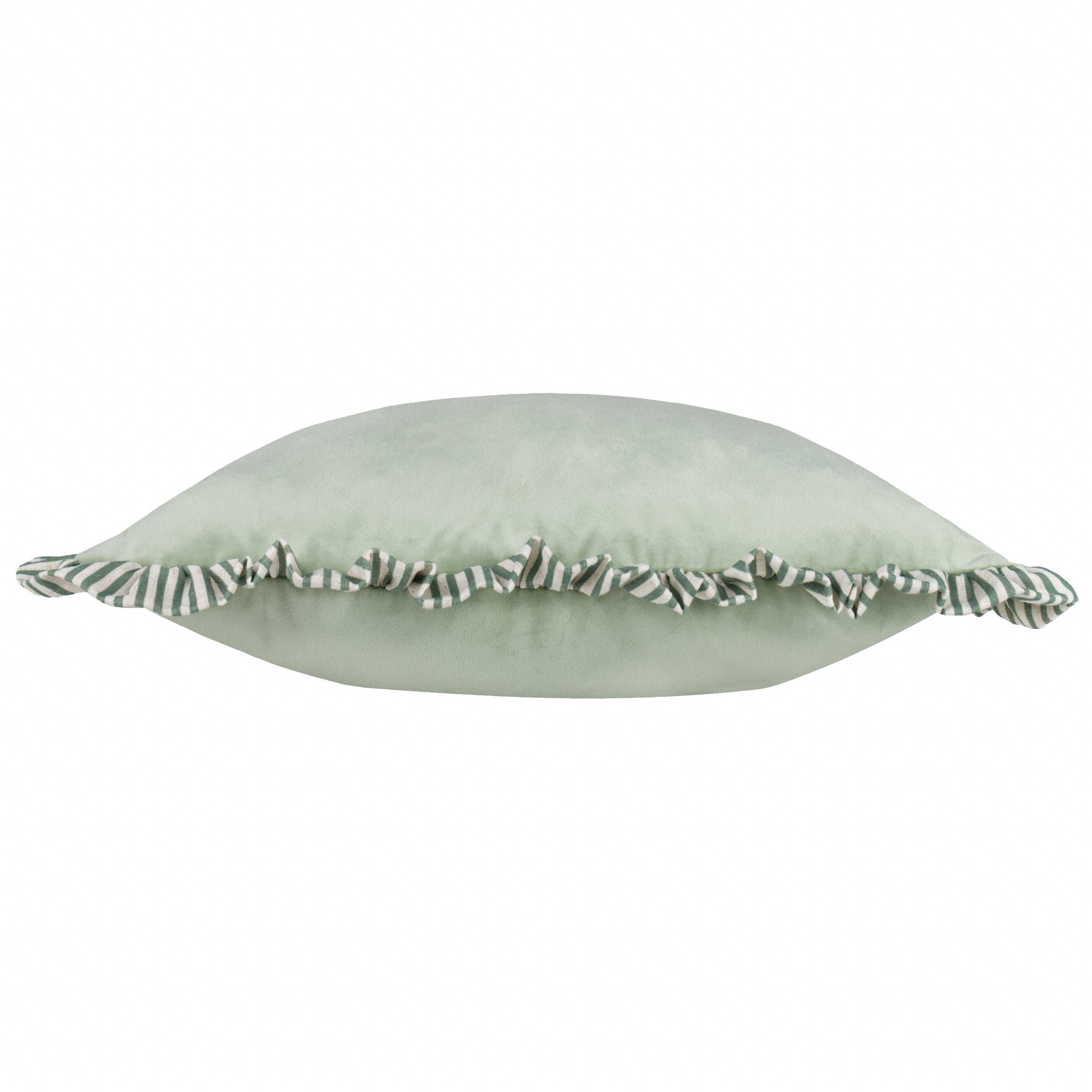 Sage Green Ruffle Matte Velvet Cushion Cover