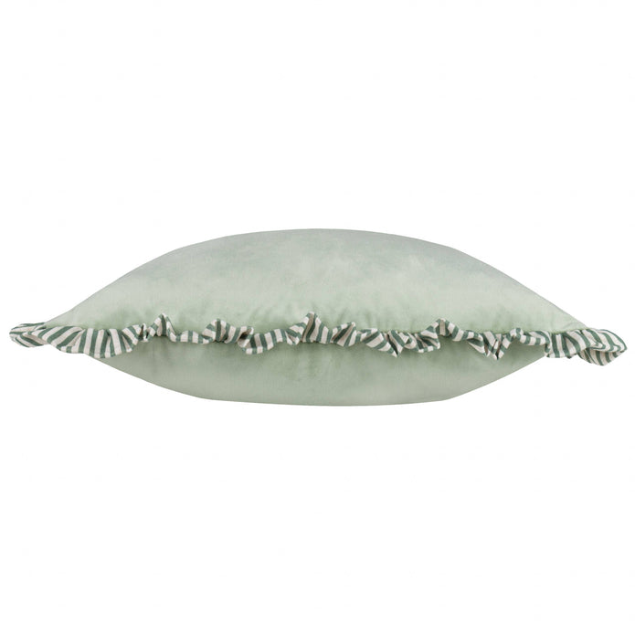 Sage Green Ruffle Matte Velvet Cushion Cover
