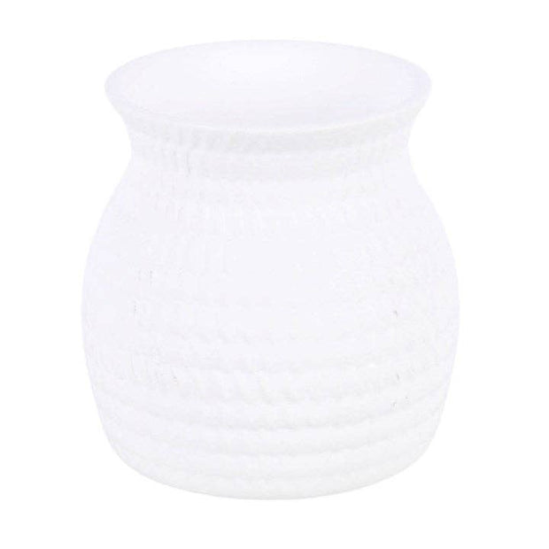 White Basket Effect Oil Burner and Wax Warmer, front view of the white basket-effect burner