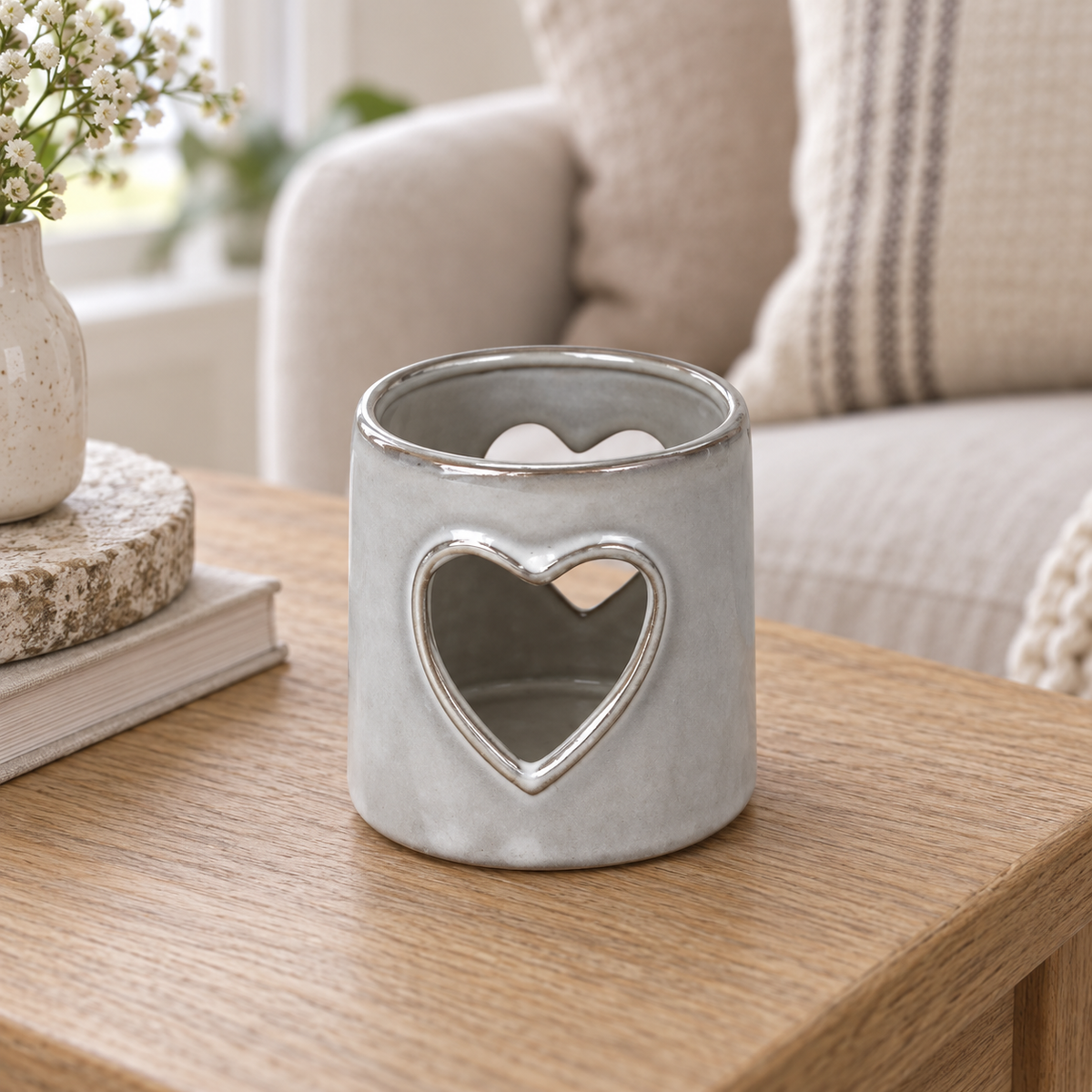 Glazed Ceramic Tealight Holder With Heart Cut Out