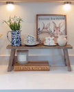 Natural wooden rustic display bench and riser from Gisela Graham, small and large home decor piece with a weathered wood finish.