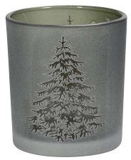 Frosted Tree Design Green Tealight Holder