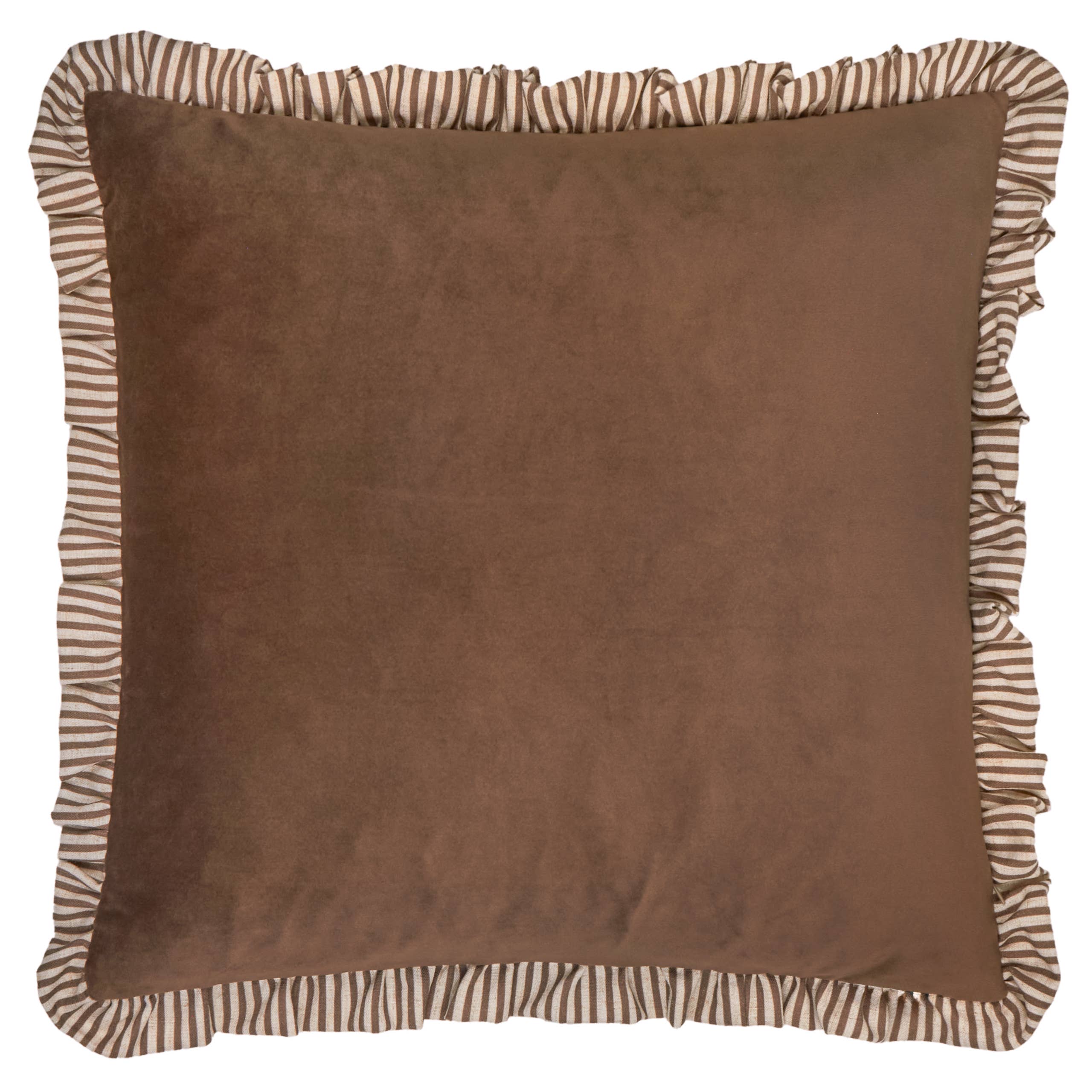 Brown Ruffle Matte Velvet Cushion Cover