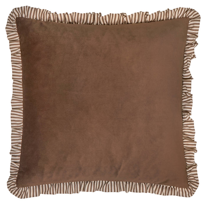 Brown Ruffle Matte Velvet Cushion Cover