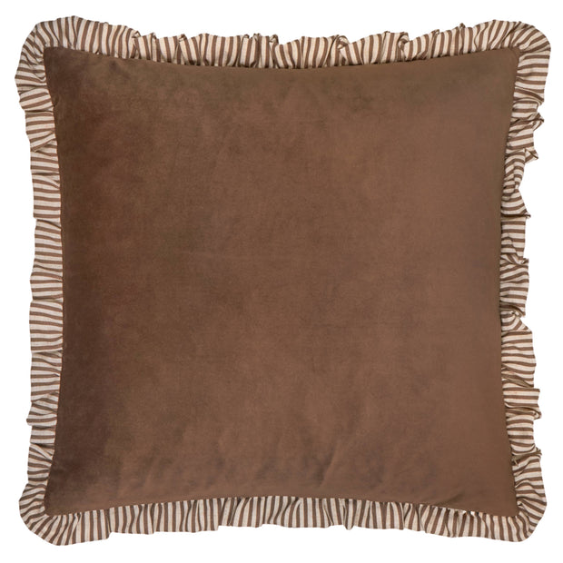 Brown Ruffle Matte Velvet Cushion Cover
