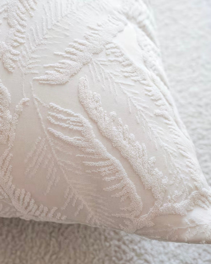 Ivory cream leaf embossed cushion cover by Starlight Express, soft furnishings with elegant textured leaf design