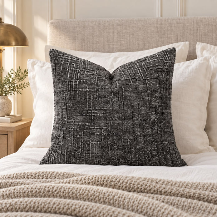 Charcoal Grey Chenille Textured Cushion Cover
