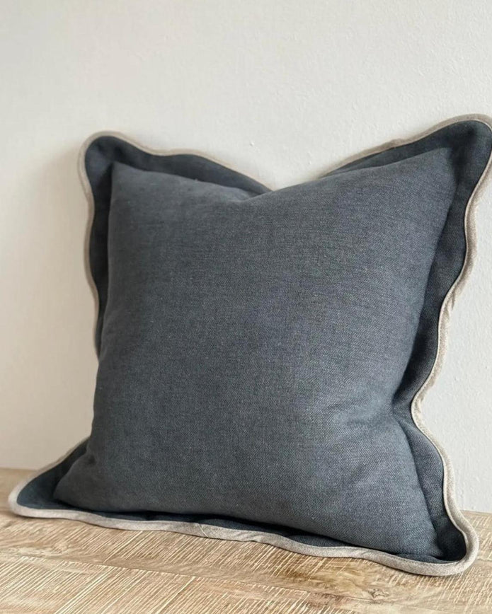 Extra large blue scalloped cushion cover by Ellenvale Trade, featuring a square shape and soft, textured fabric.
