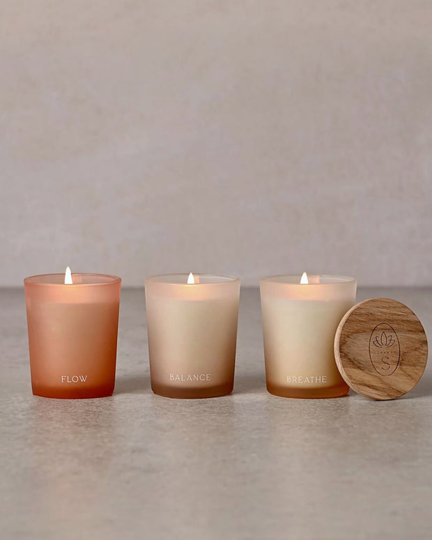 Serenity Tranquil Set of 3 Votive Candles - Flow Balance & Breathe