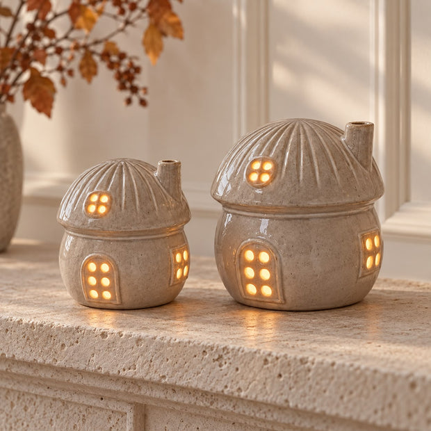 Glazed Ceramic Light Up LED Mushroom House