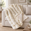 Cream Luxury Faux Fur Blanket Throw, cream faux fur throw draped over a sofa arm