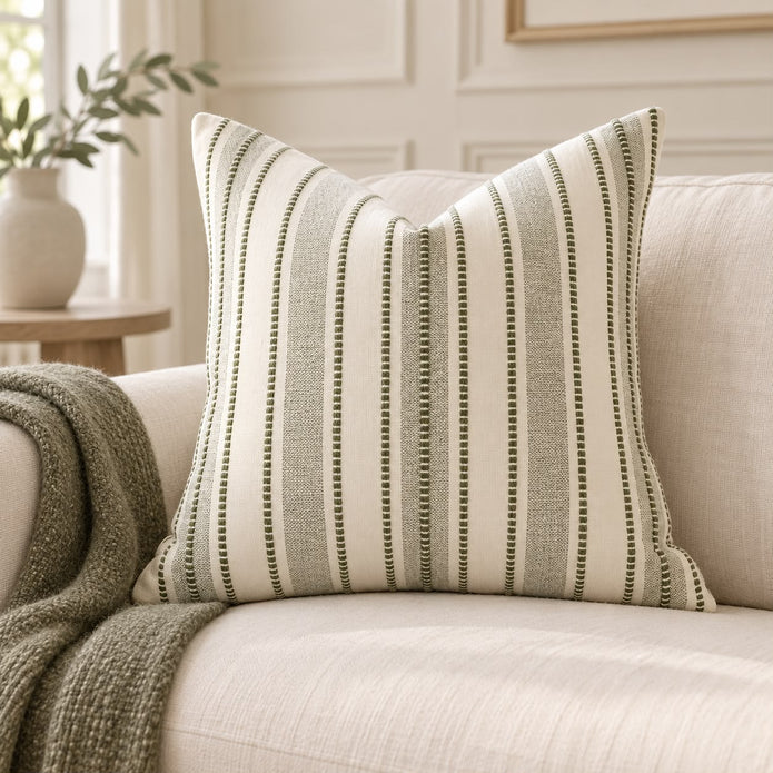 Olive Green Stitch Stripe Cushion Cover
