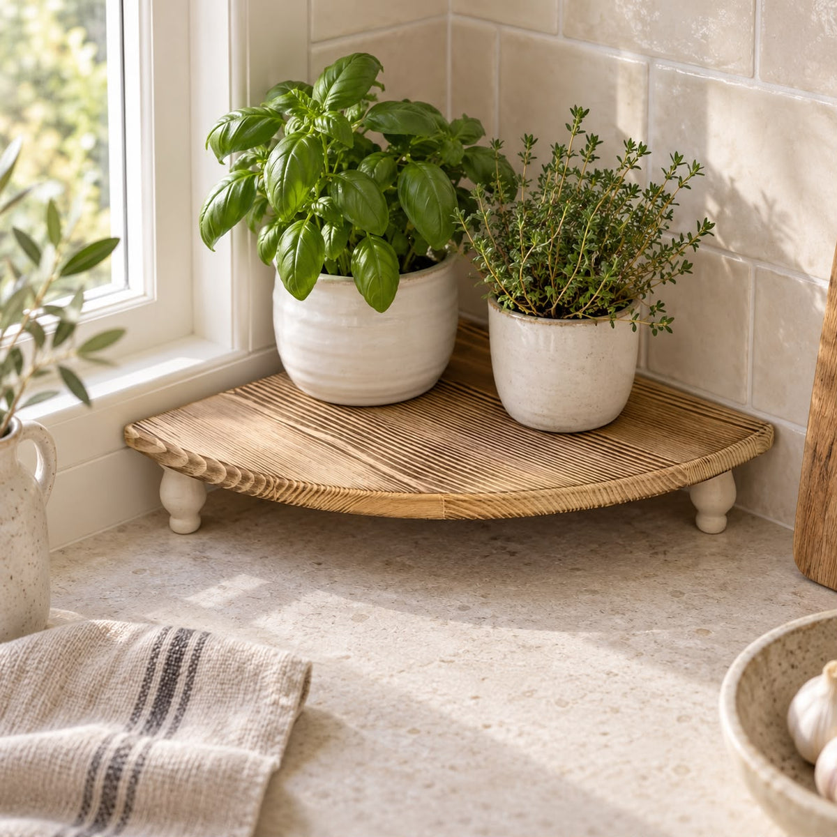 Natural Wooden Rustic Display Corner Bench