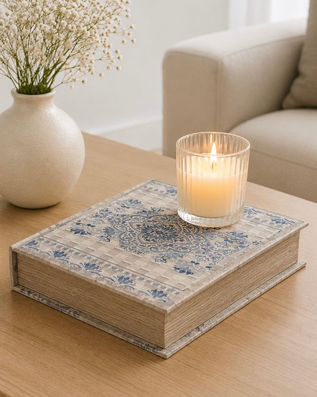 Vintage Cream And Blue Design Storage Book Box - Single