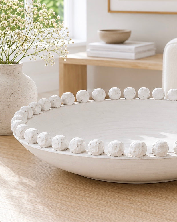 Round Extra Large Matt White Bobble Edged Bowl