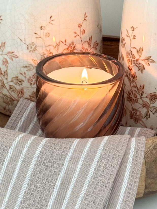 Brown Glass Twisted Candle - Mimosa And Cardamon