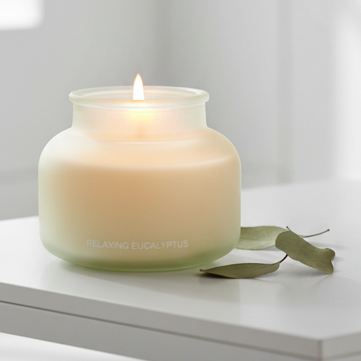Large Candle Relaxing Eucalyptus Scent - Frosted Green