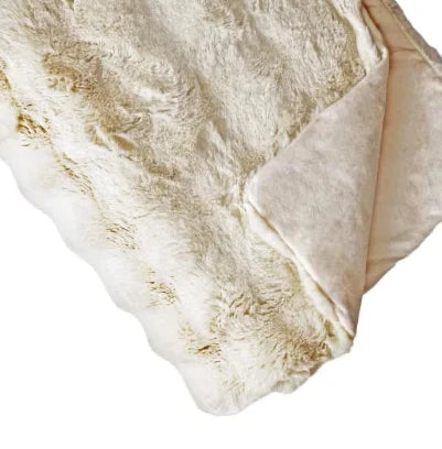 Cream Luxury Faux Fur Blanket Throw, close-up of the cream faux fur surface and folded reverse