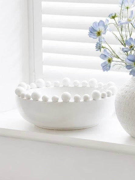 Round Extra Large White Bobble Edged Bowl