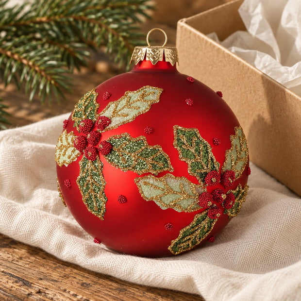 Burgundy Bauble with Holly