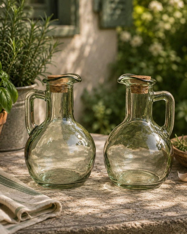 Olive Green Set of 2 Oil Bottles on Stand