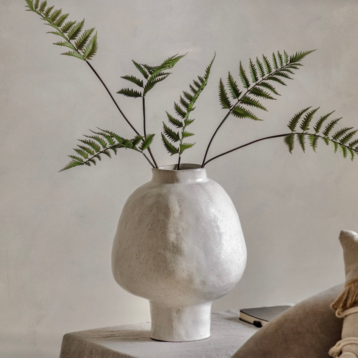 Palawan Neutral White Stoneware Footed Vase
