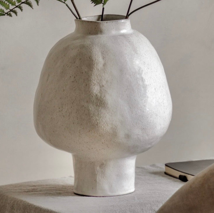 Palawan Neutral White Stoneware Footed Vase