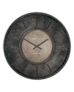 Thomas Kent Florentine wall clock in smoke finish, 21-inch round clock with modern design and black metal frame.
