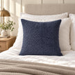 Navy Blue Velvet Bingham Cushion Cover, navy textured cushion against white pillows on a bed